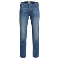 Image 1 : Jean homme Jack & Jones bleu effet usé, coupe ajustée avec fermeture zip et bouton — delvale