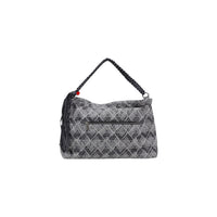 Image 3 : Desigual grand sac hobo femme denim gris motif géométrique surpiqué poche extérieure dos zip pompon gris — vue dos — Delvale