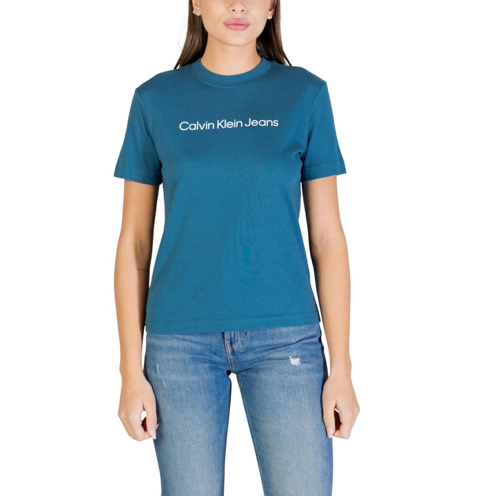 Image 1 : T-shirt Calvin Klein Jeans femme vert col rond manches courtes vue de face — delvale