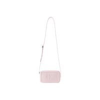 Image 1 : Mini sac bandoulière Calvin Klein rose poudré avec monogramme CK gaufré, vue de face — Delvale