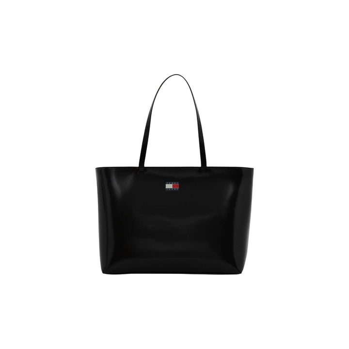 Image 1 : Tote bag Tommy Hilfiger femme coloris noir, vue de face, anse longue et badge logo Flag emblématique — Delvale