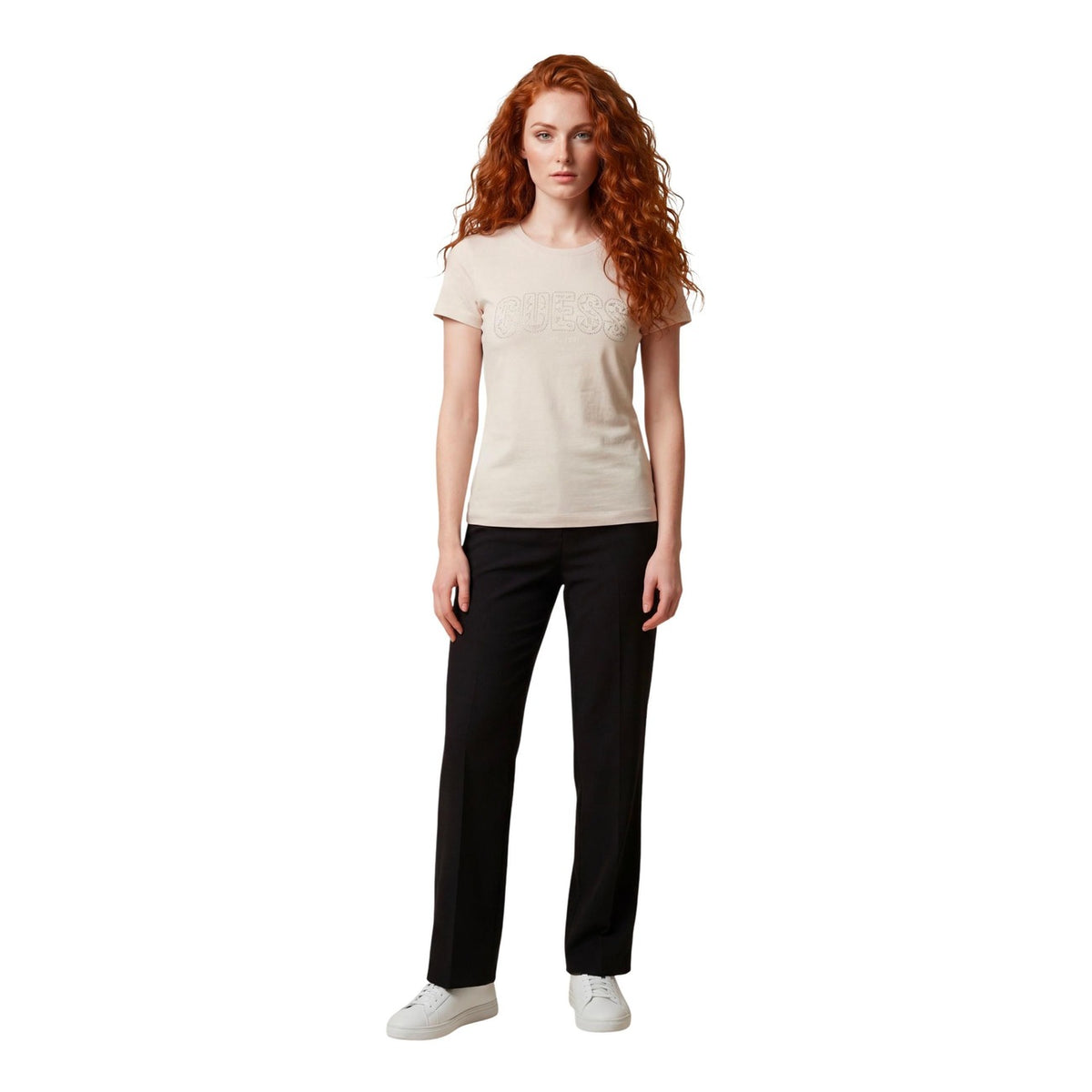 Image 3 : Détail des ornements strass sur t-shirt Guess beige femme — delvale