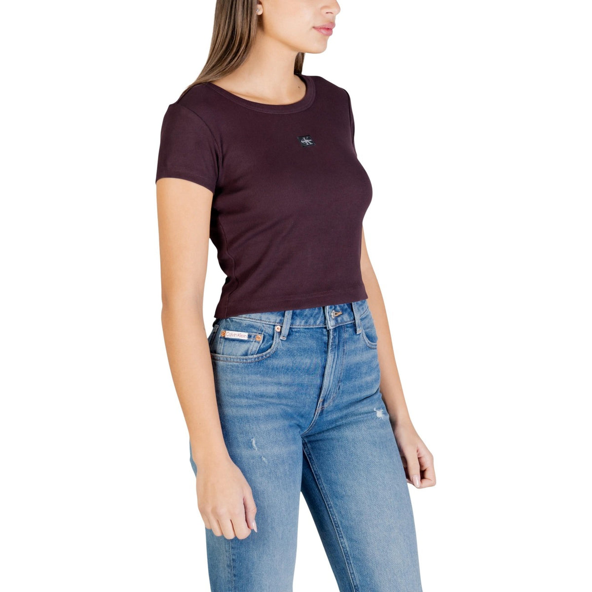 Image 3 : T-shirt Calvin Klein Jeans femme marron vue de dos coupe décontractée — delvale