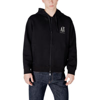 Sweat zippé Armani Exchange homme noir de face, logo AX et mention Armani Exchange imprimés sur la poitrine gauche