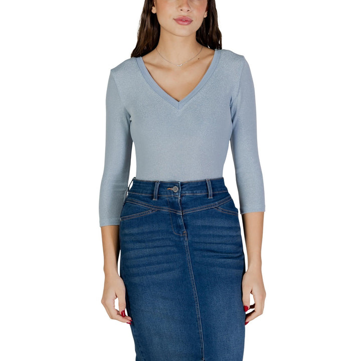Image 1 : T-shirt Morgan De Toi femme bleu azur col V profond manches longues — delvale