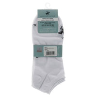 Image 2 : Pack de 3 chaussettes basses Beverly Hills Polo Club en coton blanc avec logo tissé, vue de face — Delvale