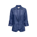 Only Blazer Femme Lin Bleu Manches 3/4 Col Revers