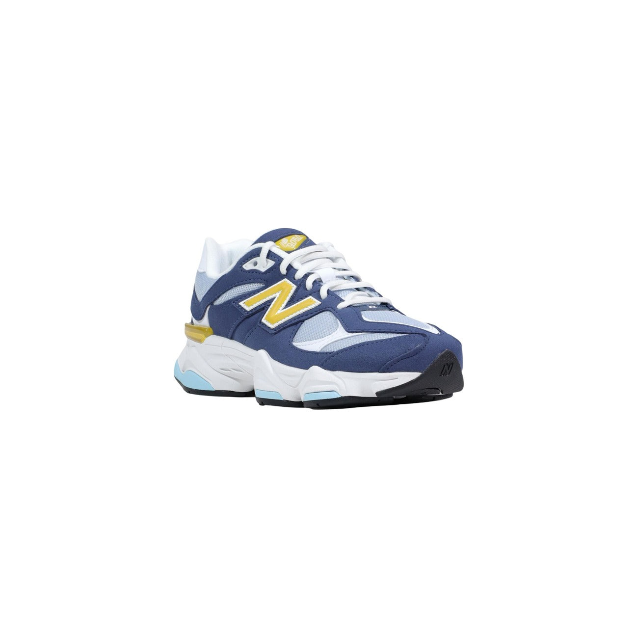 Sneakers New Balance 9060 femme bleu marine N jaune moutarde insert doré vue avant