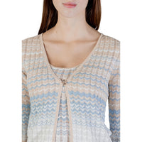 Image 2 : Cardigan beige Guess pour femme, vue de face, col V élégant et brillance lurex — delvale