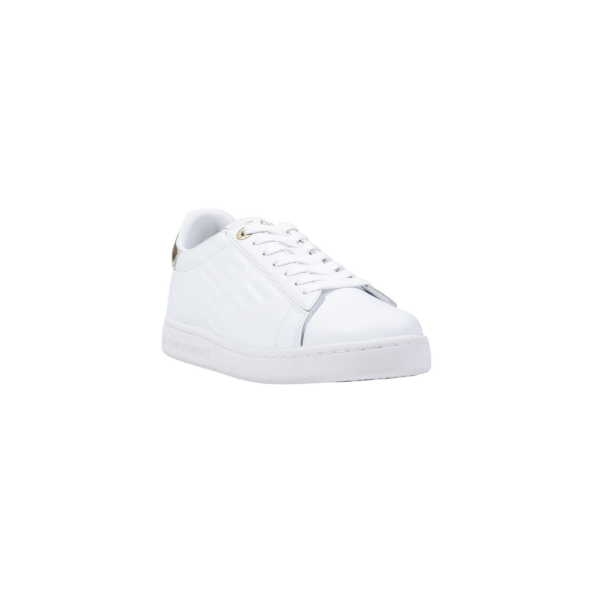 Image 2 : Baskets EA7 femme cuir blanc premium, détails des accents dorés — delvale
