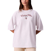 Image 1 : T-shirt Calvin Klein Jeans blanc femme avec logo signature, col rond et manches courtes — delvale