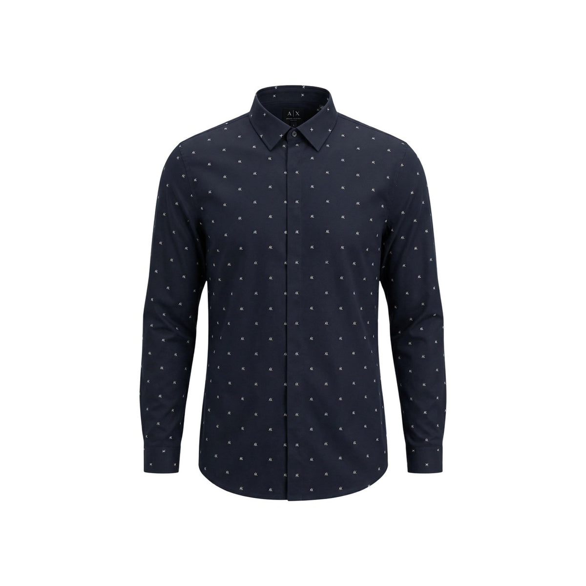 Chemise Armani Exchange bleu vue portée de trois quarts — tombé contemporain silhouette slim