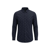 Chemise Armani Exchange bleu vue portée de trois quarts — tombé contemporain silhouette slim
