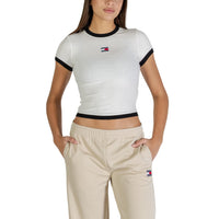 Image 2 : Vue détail t-shirt blanc Tommy Hilfiger Jeans femme, matière coton organique — delvale