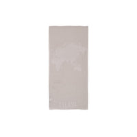 Image 1 : Écharpe beige Alviero Martini Prima Classe dépliée fond blanc, motif carte du monde tissé ton sur ton en jacquard, texture modal viscose légère — Delvale