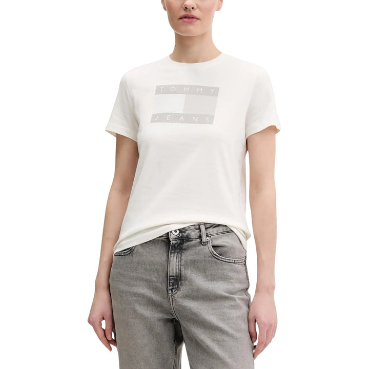 Image 1 : T-shirt Tommy Hilfiger Jeans femme blanc avec impression moderne, manches courtes et coupe féminine — Delvale