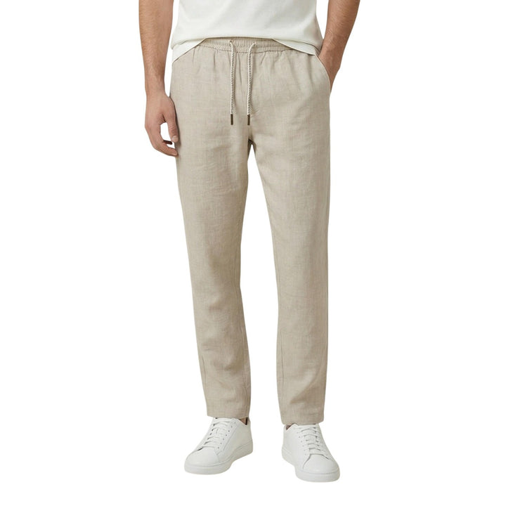 Image 1 : Pantalon homme Gianni Lupo beige en lyocell avec fermeture lacets, vue de face — delvale