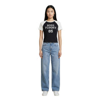 Image 2 : Détail du t-shirt Tommy Hilfiger Jeans noir femme avec logo signature — delvale