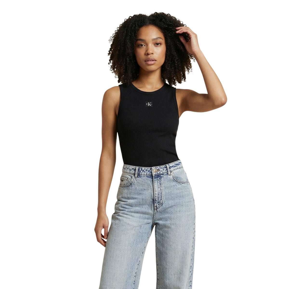 Image 4 : Débardeur Calvin Klein Jeans vert femme coupe regular vue portée — Delvale
