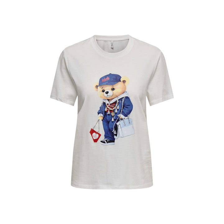 Image 1 : T-shirt femme Only beige en coton organique avec motif impression délicat — delvale