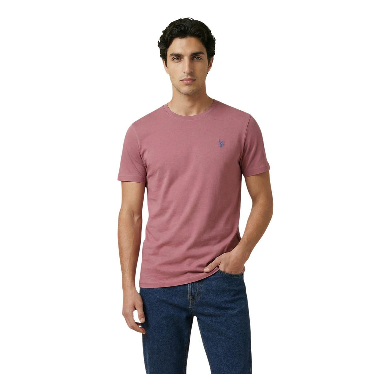 Image 9 : T-shirt homme U.S. Polo Assn. col rond, style sportswear américain, vue face — Delvale