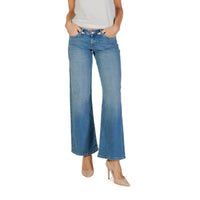 Image 1 : Jean Only femme bleu azur effet usé avec fermeture zip et bouton — Delvale