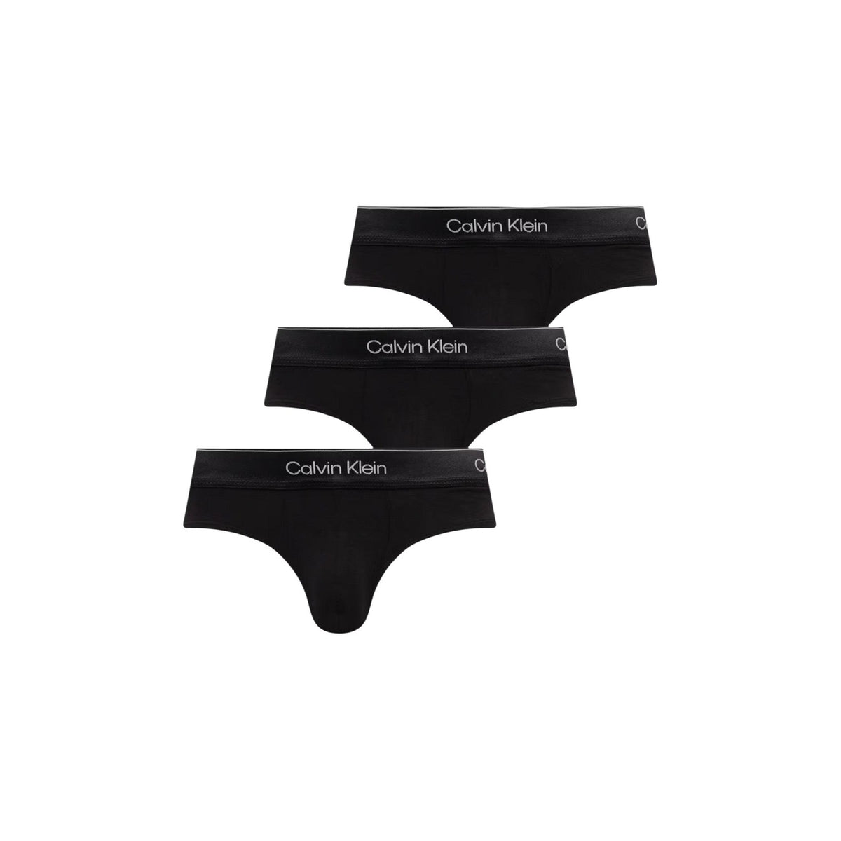 Image 7 : Lot de 3 slips Calvin Klein Underwear homme noirs, vue légèrement en biais sur fond blanc épuré — Delvale