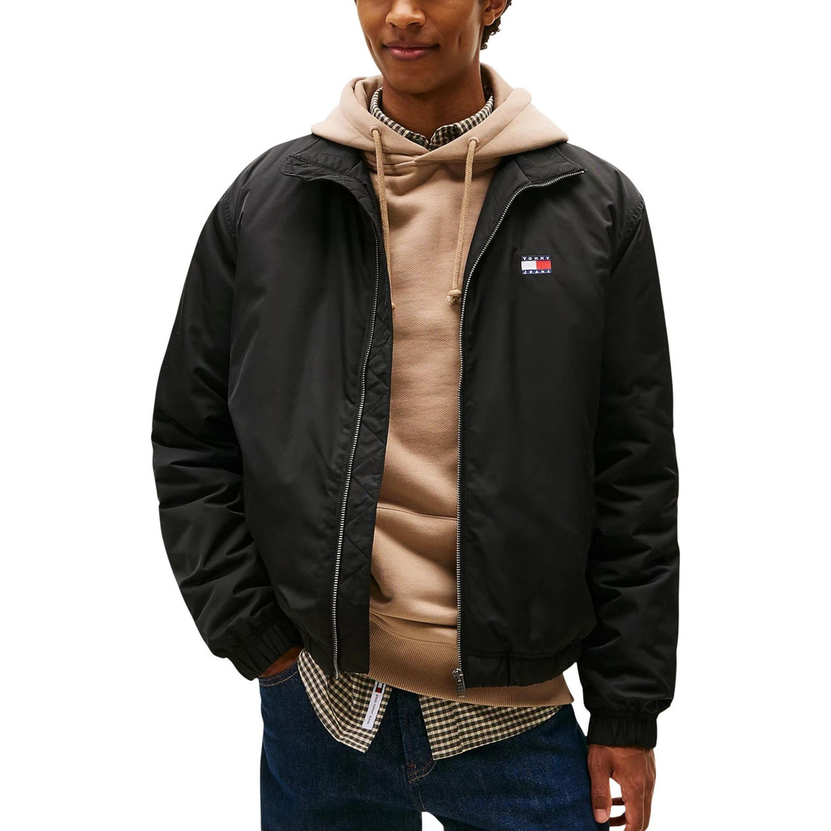 Image 2 : Détail veste Tommy Hilfiger Jeans homme noire, col rond et manches longues — Delvale
