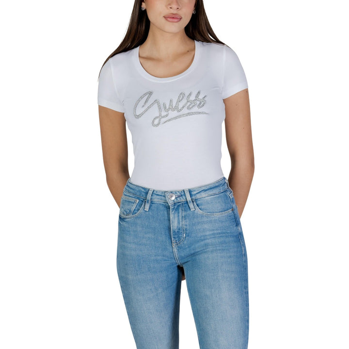 Image 1 : T-shirt Guess femme blanc avec imprimé moderne et manches courtes — delvale