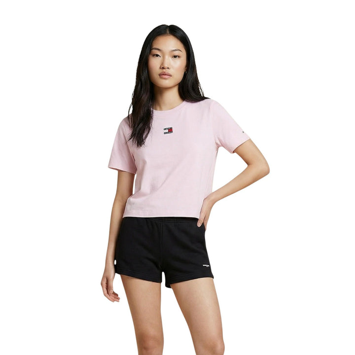 Image 1 : T-shirt Tommy Hilfiger Jeans rose femme manches courtes vue de face — delvale