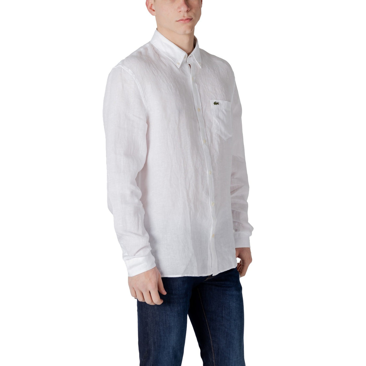 Image 3 : Chemise lin Lacoste homme blanc, coupe classique et boutons nacre, style casual-chic — Delvale
