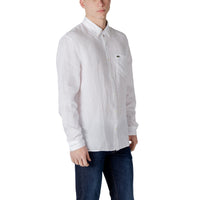 Image 3 : Chemise lin Lacoste homme blanc, coupe classique et boutons nacre, style casual-chic — Delvale