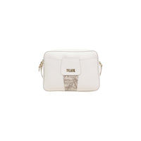 Image 1 : Sac bandoulière Alviero Martini Prima Classe beige de face, motif carte géographique emblématique et logo métal doré sur poche frontale — Delvale