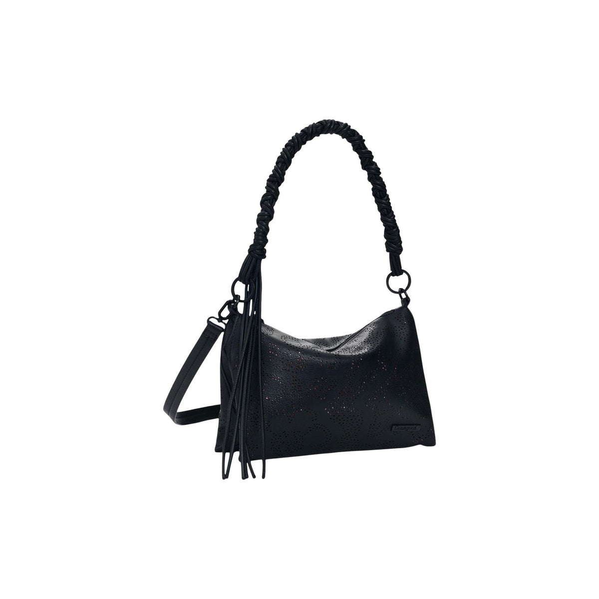 Image 2 : Détail surface micro-perforée sac Desigual noir avec effet galaxie irisé — delvale