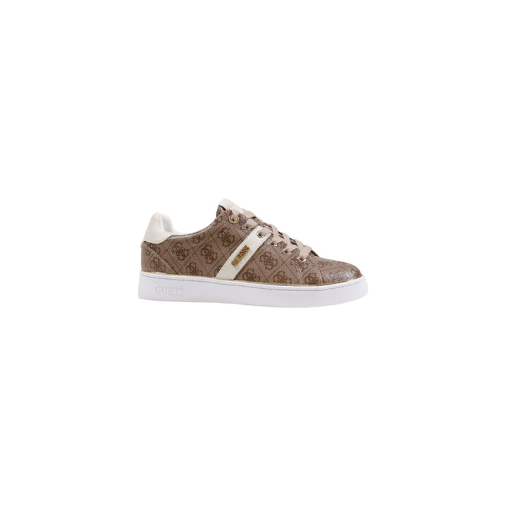 Image 1 : Baskets Guess femme beige avec motif impression sophistiqué, vue de profil — delvale