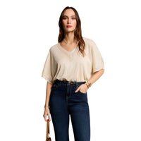 Image 1 : Pull Morgan De Toi femme beige col V manches courtes — delvale