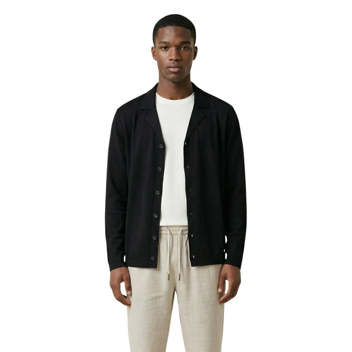 Image 1 : Cardigan homme noir Gianni Lupo col V à revers, vue de face — delvale