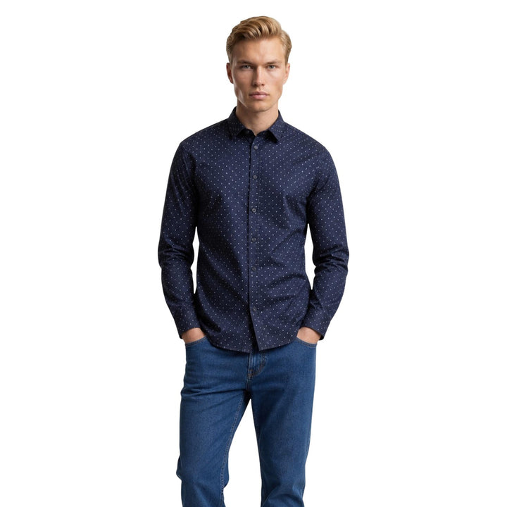 Image 1 : Chemise homme Armani Exchange bleue, vue de face, coupe ajustée modern fit — Delvale