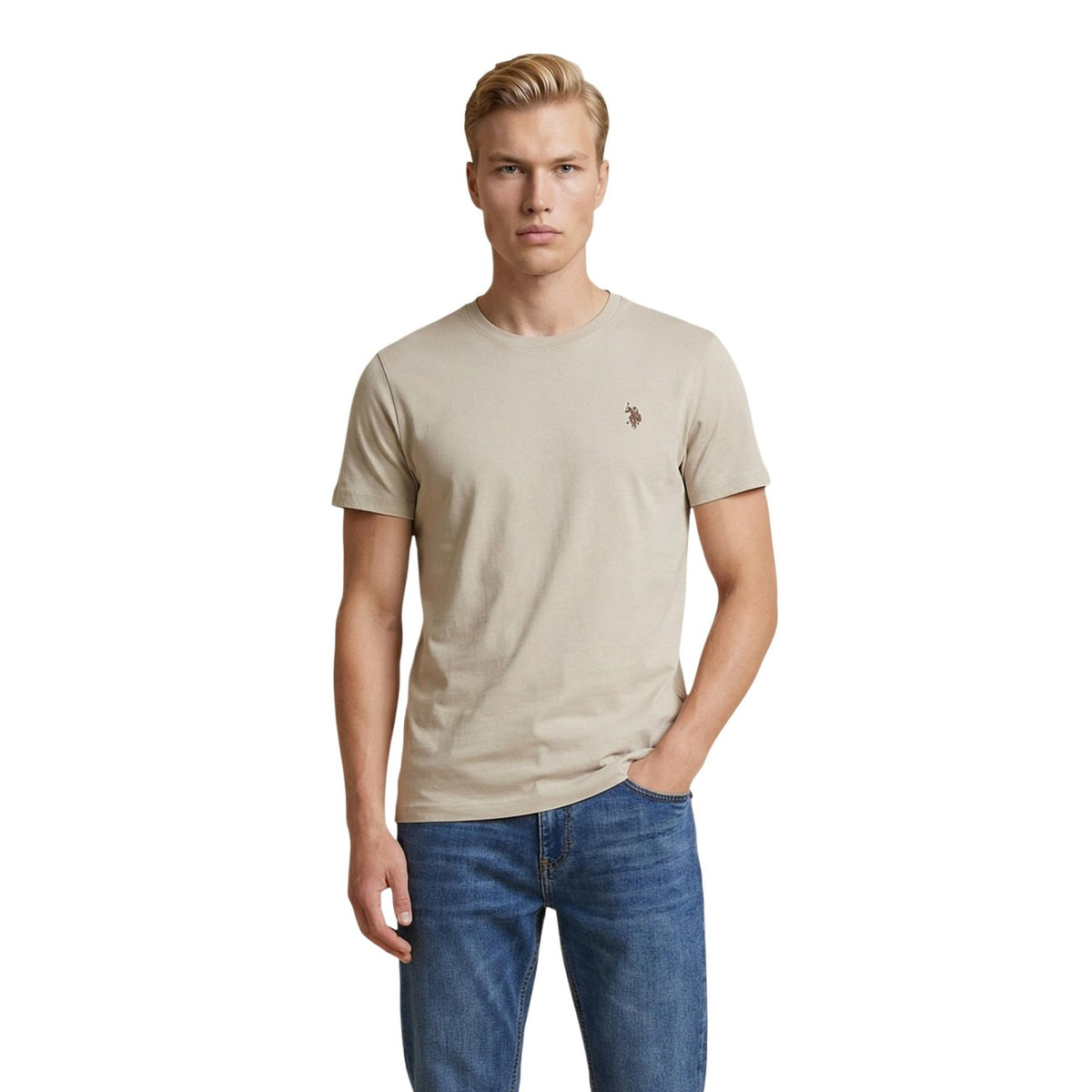 Image 12 : T-shirt homme U.S. Polo Assn. jaune moutarde, logo polo cheval brodé, fond neutre — Delvale