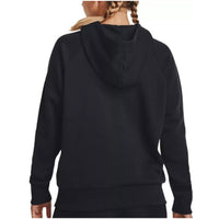 Image 2 : Détail inscription Under Armour script blanche sur manche gauche du sweat noir femme — Delvale