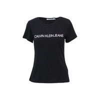 Image 1 : T-shirt Calvin Klein Jeans femme noir avec impression logo sur le devant — delvale