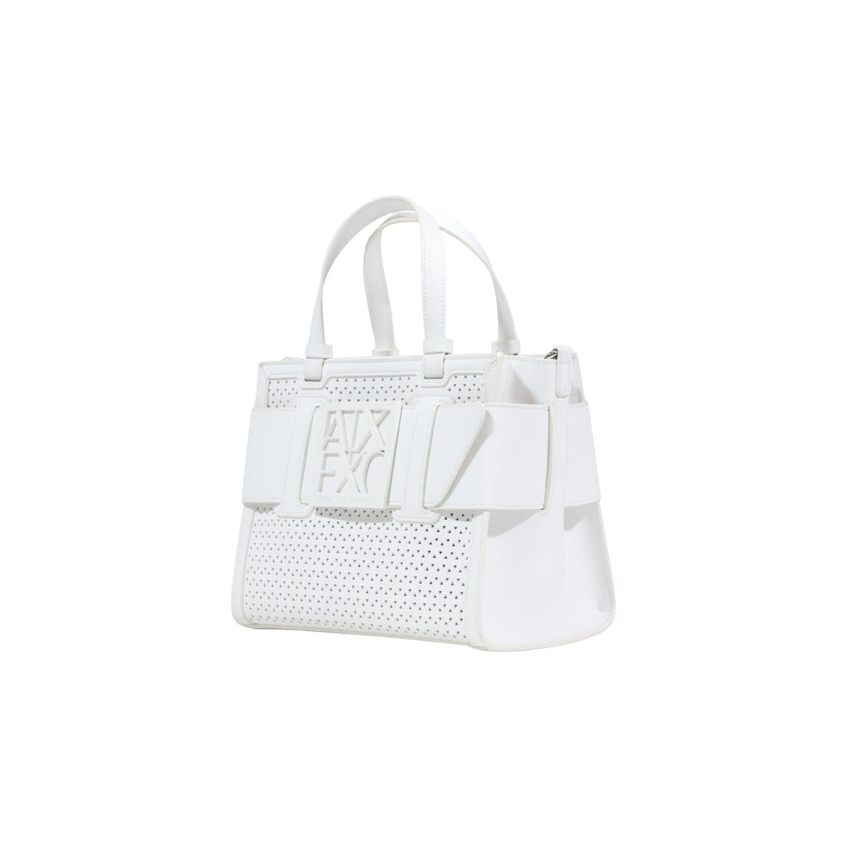 Image 2 : Détail texture perforée sac Armani Exchange femme blanc avec finitions italiennes — delvale