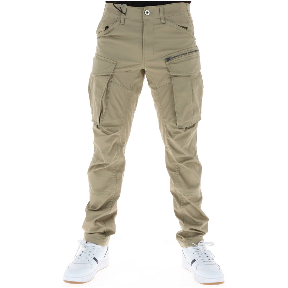 Image 4 : Zoom sur la ceinture et la fermeture bouton pression du pantalon cargo G-Star homme vert kaki — Delvale