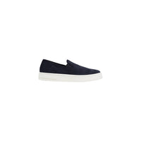 Slip-on Armani Exchange homme bleu marine en cuir suédé avec semelle blanche, vue latérale