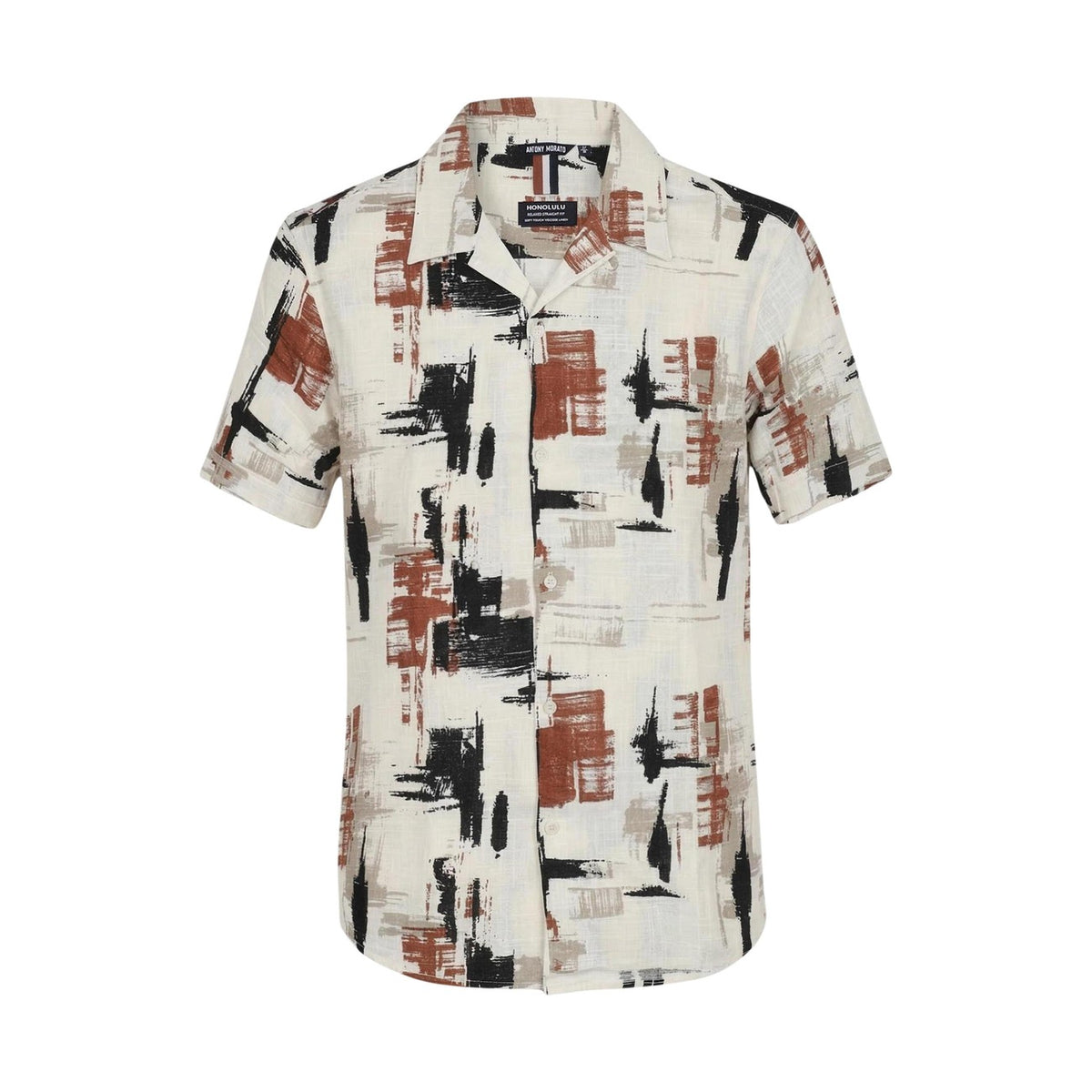 Image 5 : Silhouette complète homme en chemise Antony Morato imprimé abstrait et pantalon clair, style casual premium — Delvale
