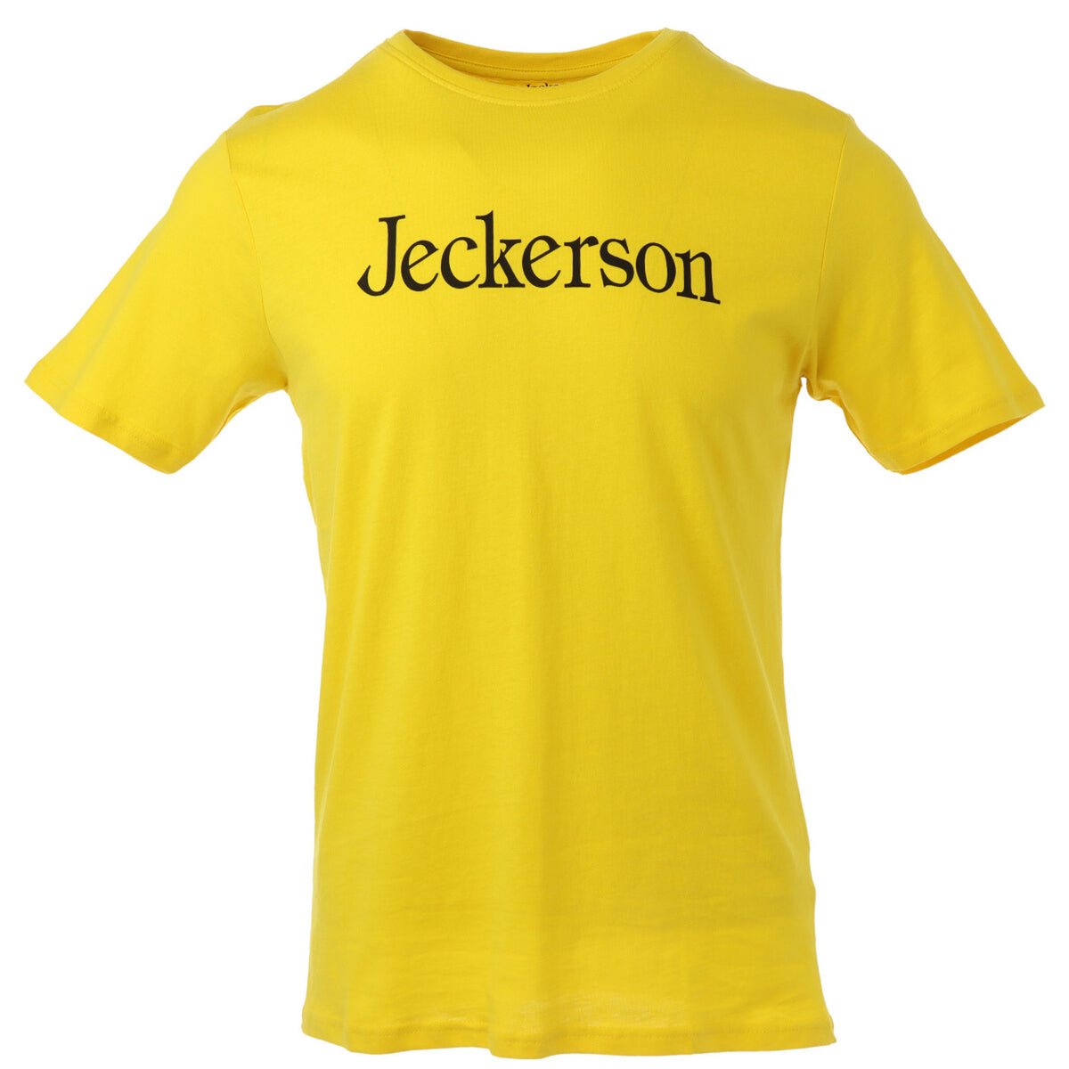 Image 1 : T-shirt homme Jeckerson jaune à logo imprimé noir centré sur la poitrine, col rond et manches courtes, fond blanc — Delvale