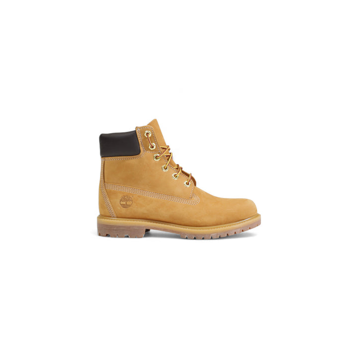 Image 1 : Bottes Timberland femme beige en cuir avec lacets, vue de profil — delvale