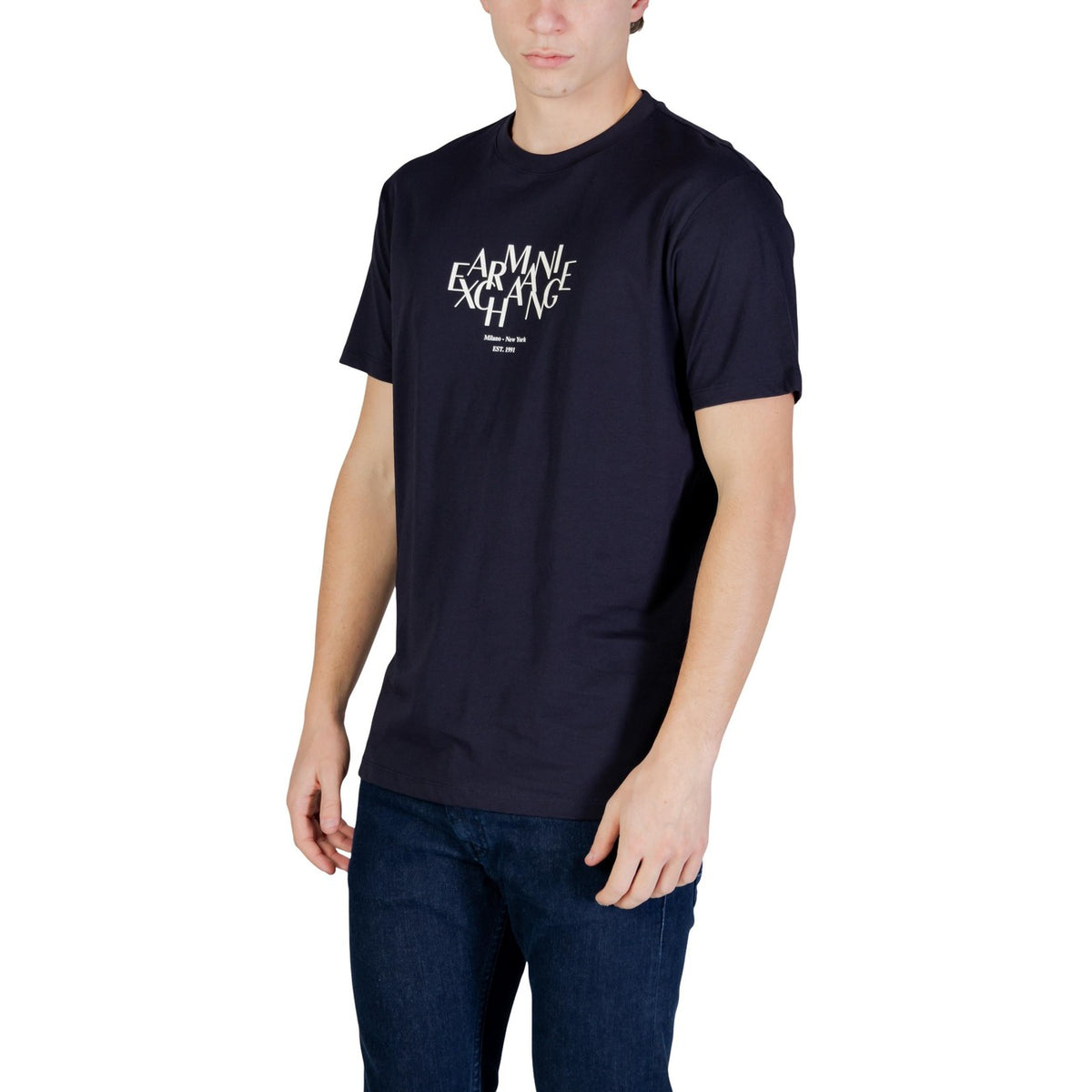Image 2 : T-shirt Armani Exchange homme bleu détail impression, vue rapprochée — Delvale