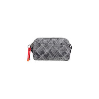 Image 1 : Sac bandoulière Desigual femme en denim gris patchwork avec motifs losanges, rivets métalliques et zip rouge — delvale
