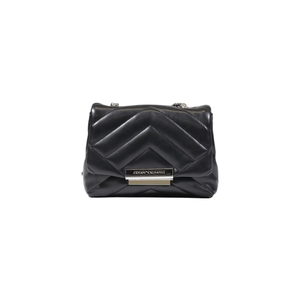 Image 2 : Détail du motif chevron matelassé et de la plaque logotée Armani Exchange sur sac bandoulière noir — Delvale